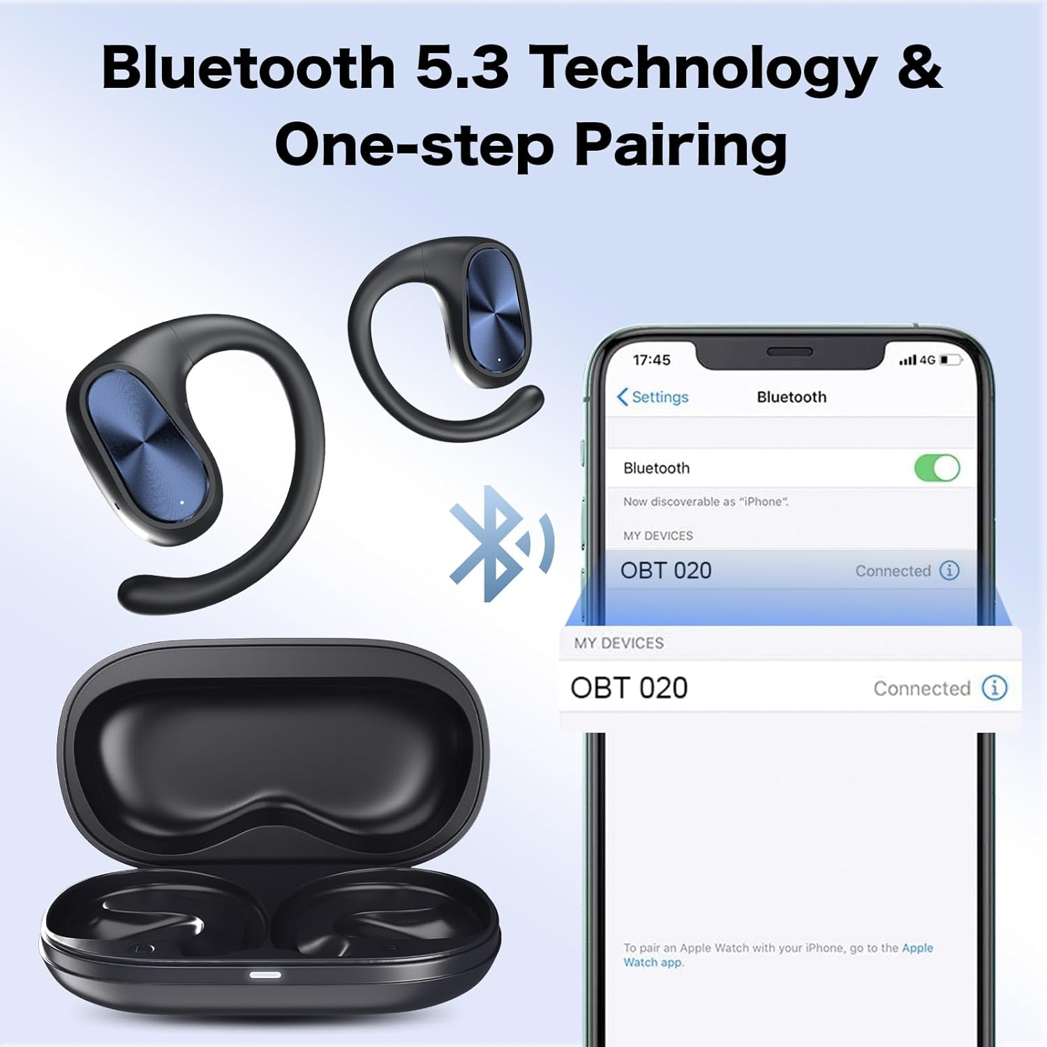 KIM HOST 020 Open Ear Headphones,Bluetooth 5.3 Earbuds Stereo Deep Basswith Earhooks, 55H Playtime, Crystal Clear Calls, Sweat Resistant Open Ear Wireless Earbuds for Workout/Running（Black） image number 2