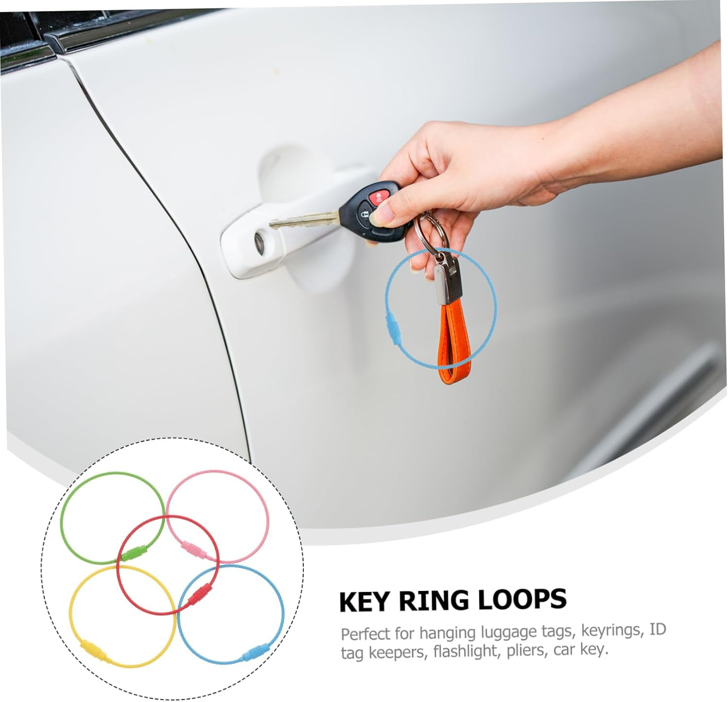 BELLIFFY 20Pcs Keychain Cable Rings Keyring Keepers Accessory Lightweight Stainless Wire Keychain Ring for Cruise Luggage Tags Random Color image number 1