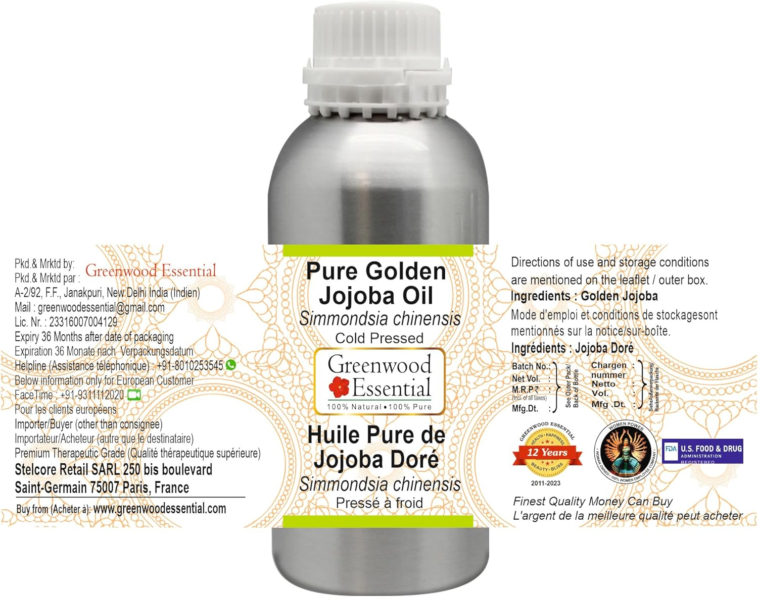 Greenwood Essential Pure Golden Jojoba Oil (Simmondsia Chinensis) with Glass Dropper 100% Natural Therapeutic Grade for Hair and Care 10Ml (0.33 Oz) image number 3
