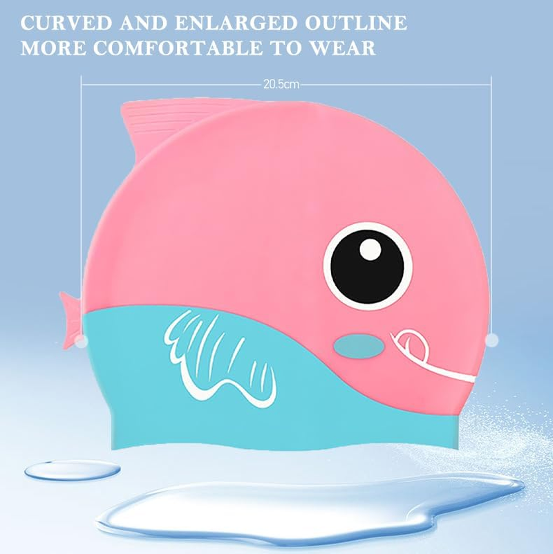 Silicone Swim Cap for Kids Boys & Girls &ndash; Comfortable Bathing Cap for Curly, Short, Medium & Long Hair with Ear Plugs and Nose Clip