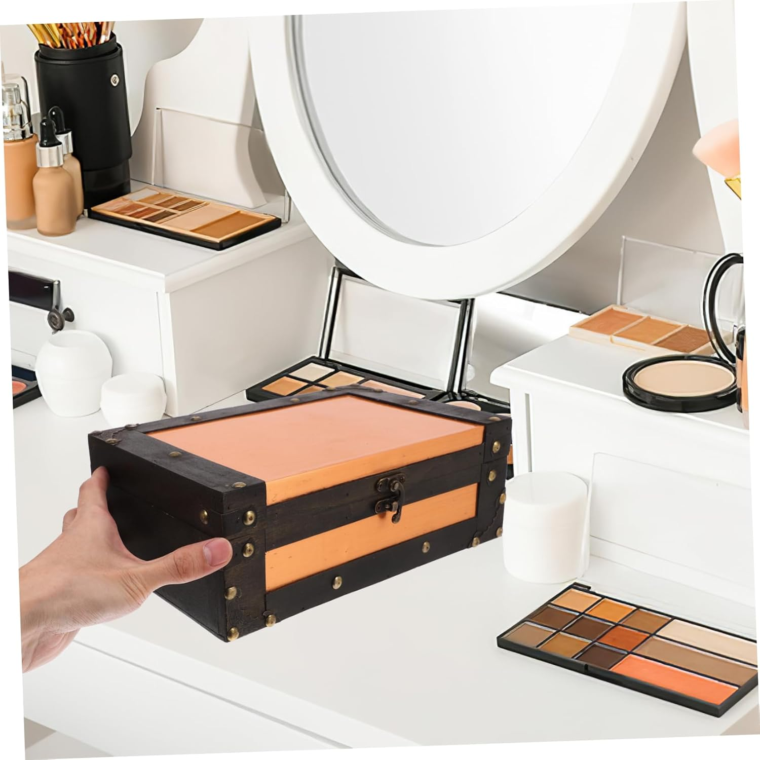 Retro Suitcase Storage Box Lock Wooden Decorative Storage Boxes for Cards Jewelry Souvenirs Home Decor