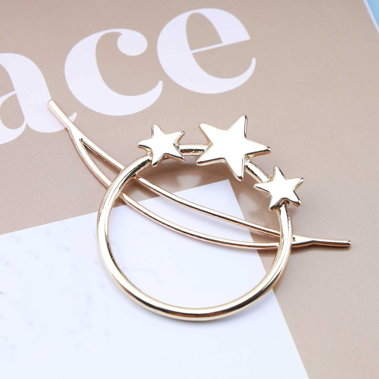 Yheakne Boho Circle Star Hair Clip Gold Hollow Circle Hair Clip Vintage round Hair Clips Pins Decorative Bobby Pin Minimalist Geometry Hair Accessories for Women and Girls (Gold)
