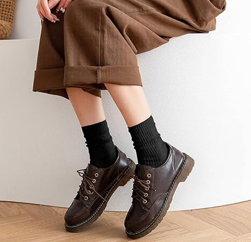 Womens Cute Crew Socks Casual Athletic Aesthetic Socks Neutral Cotton Socks for Solid Color Stretch Socks for Girls - Black image number 5