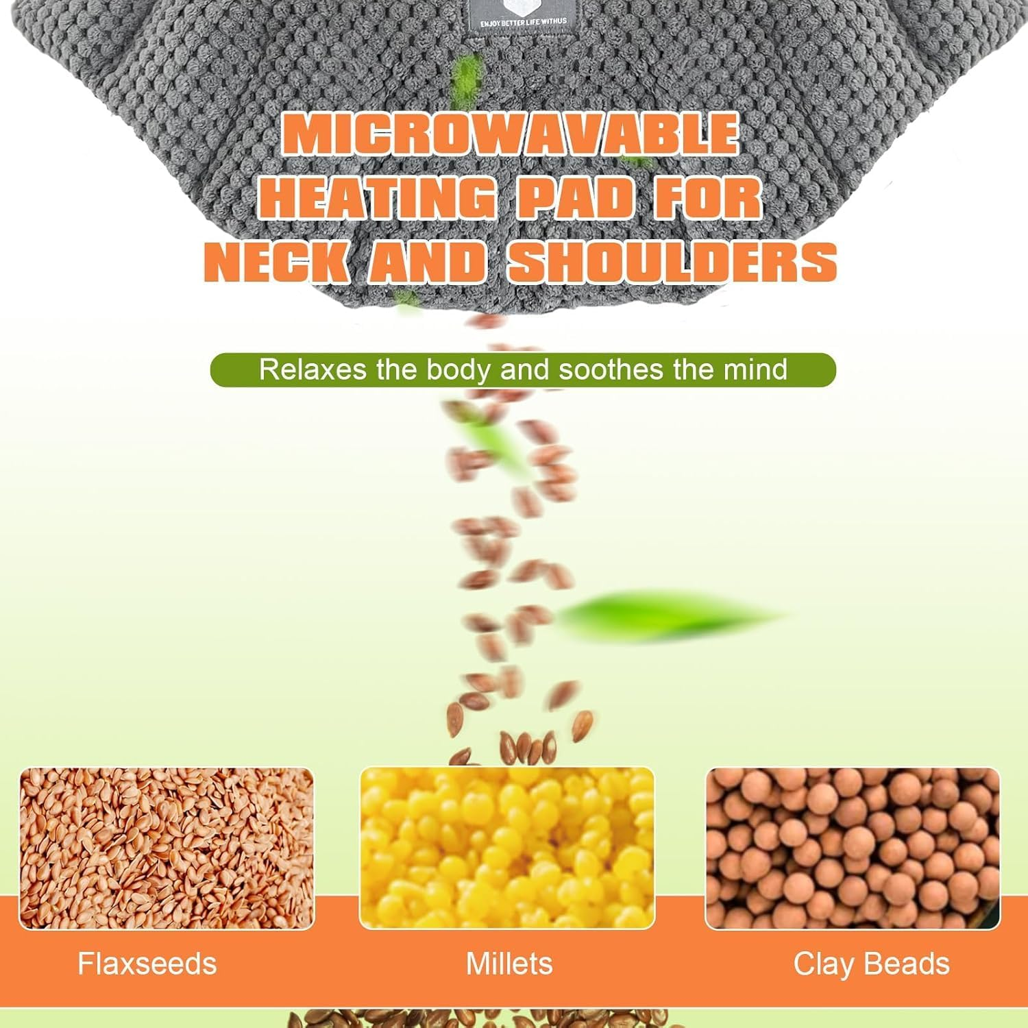 Uncn Microwavable Heating Pad for Neck, Shoulders Back Pain Relief | Large Wheat Bag Microwave Heat Pack | Heated Neck Wrap for Targeting Stress, Tension Relief and Relaxation Grey