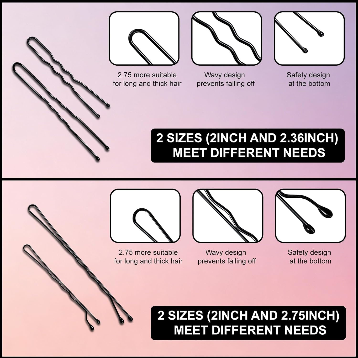 Pack of 200 Hair Pins, Bobby Pins, Black, Hair Clips, Hair Pins for Women, Ladies, Girls, Hair Accessories, Bun Pins, for Hair Accessories, with 100 Pieces Invisible Clear Hair Bands (Black) image number 2