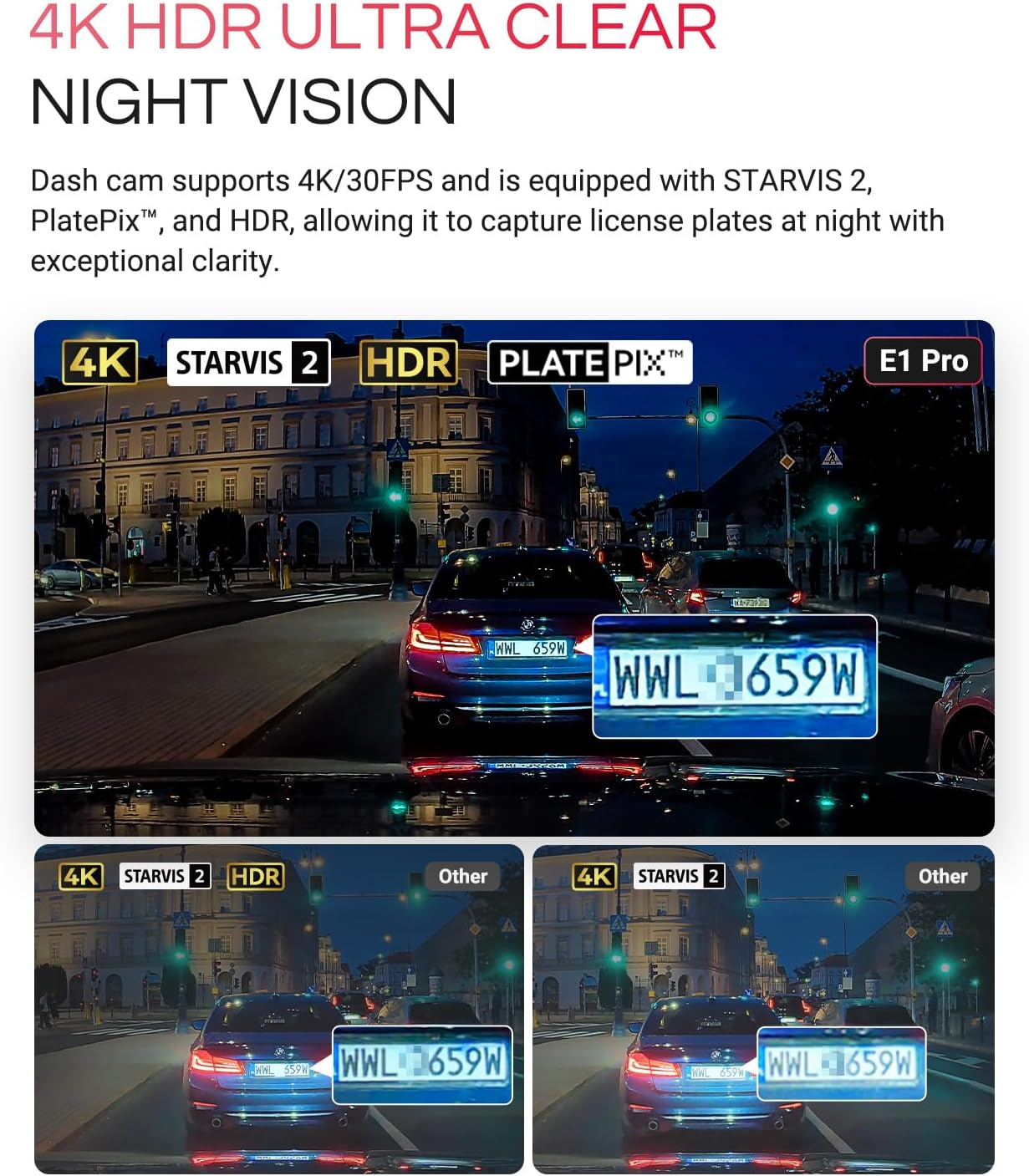 Vantrue E1 Pro 4K Mini Dash Cam Front, STARVIS 2 Plate Pix&trade; HDR Night Vision Car Dash Camera, Built-In 5G Wifi GPS, Camera Recorder, Voice Control, 24/7 Buffered Parking Mode, Support 1TB Max image number 3