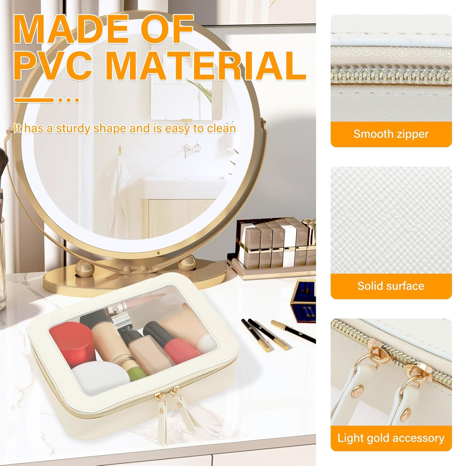 NIPUAEGO Travel Toiletry Makeup Bag, Multifunctional Portable Traveling Compact Toiletry Bag with Zipper for Women 21X5.3X15.8Cm image number 4