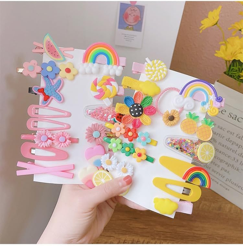 28Pcs Baby Hair Clips for Girls, Cute Hair Clips Cute Hair Accessories Mix Colorful Set Non-Slip Flower Fruit Candy Rainbow Hair Pins Hair Barrettes Set for Girls Baby Girls Kids Teens image number 6