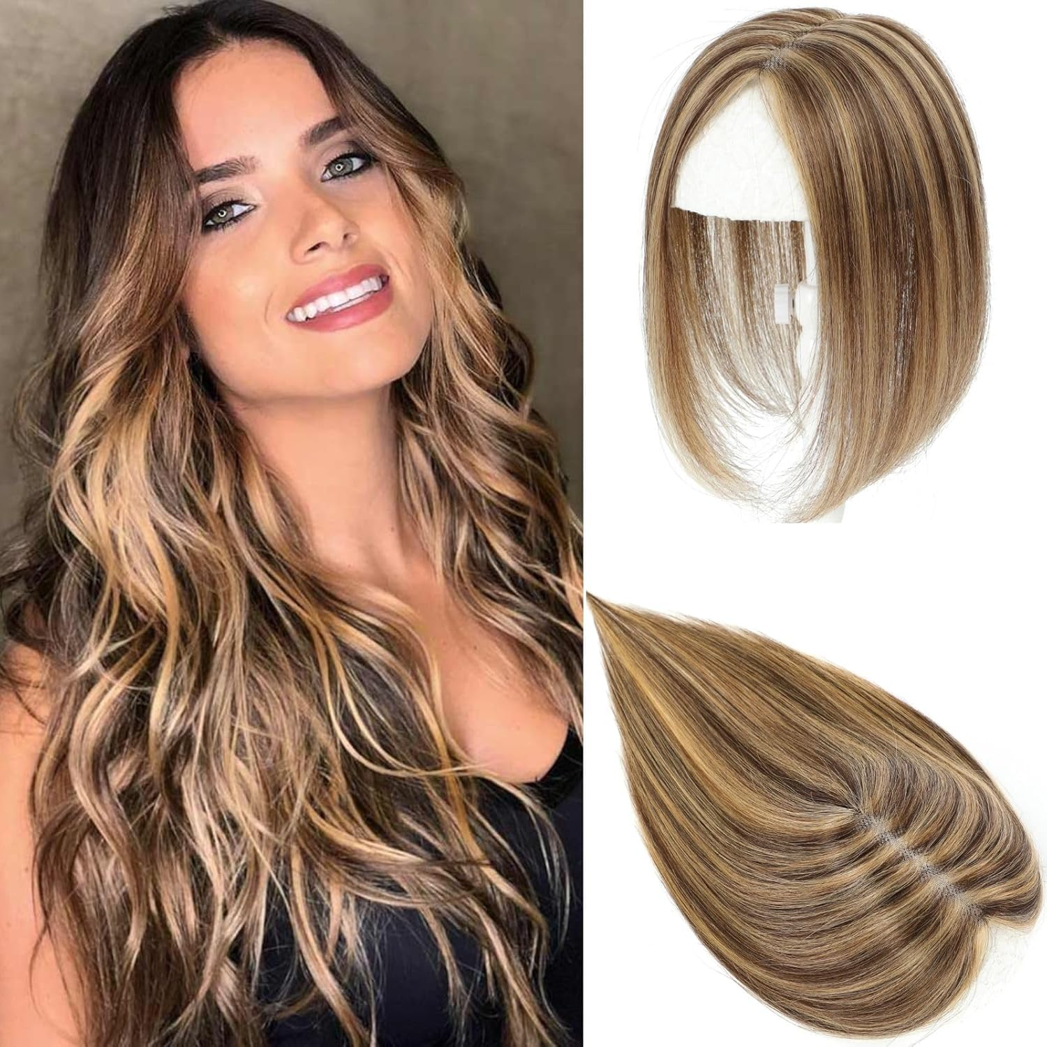 GULALUUK Human Hair Toppers for Woman Real Hairpieces for Thinning Hair 120 Density 3X4 Inch Swiss Bace (10Inch, Medium Brown) image number 4