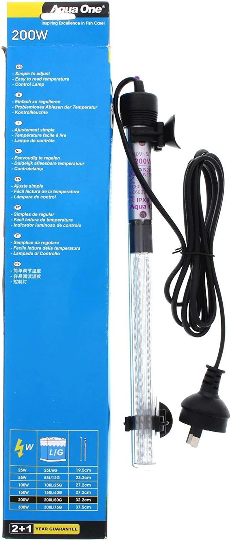 Heater 200W Glass 27.5Cm 11306 Fish Tank Aquarium Aqua One