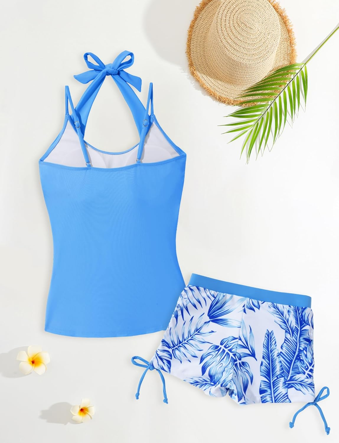 KEOYA Girls 2 Piece Tankini Swimsuit with Straps Printed Swimming Shorts Kids Teenager Swimwear image number 4