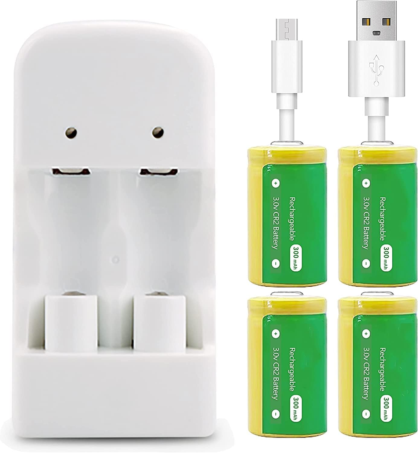 USB CR2 3.0V Charger Set CR2 3V Camera Battery CR15H270 USB Charger with 4Pcs 300Mah Rechargeable Battery for Instant Mini25 Camera Photo Sight Golf Rangefinder Disc Brake (4Cell) image number 4