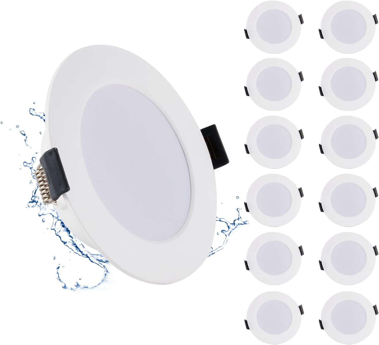Grebeam Pack of 12 LED Recessed Spotlights, 5 W, Ultra-Thin 25 Mm, Cool White 6000 K, Holes &Oslash;75-90 Mm, round LED Outdoor Spotlight, 220V-240V, for Kitchen, Living Room, Bedroom image number 1