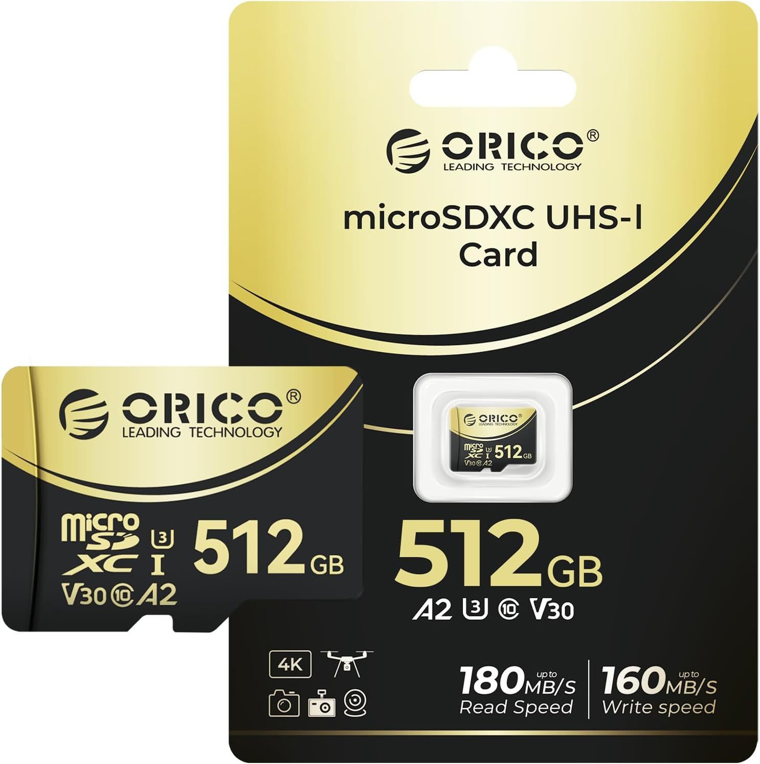 ORICO V3 512GB Microsdxc UHS-I Memory Card, 180Mb/S Read(Require DDR 220 Reader), 160Mb/S, 4K UHD Recoding, U3, Class10, V30, A2, Micro SD for Drone, Game Console TF Card image number 5