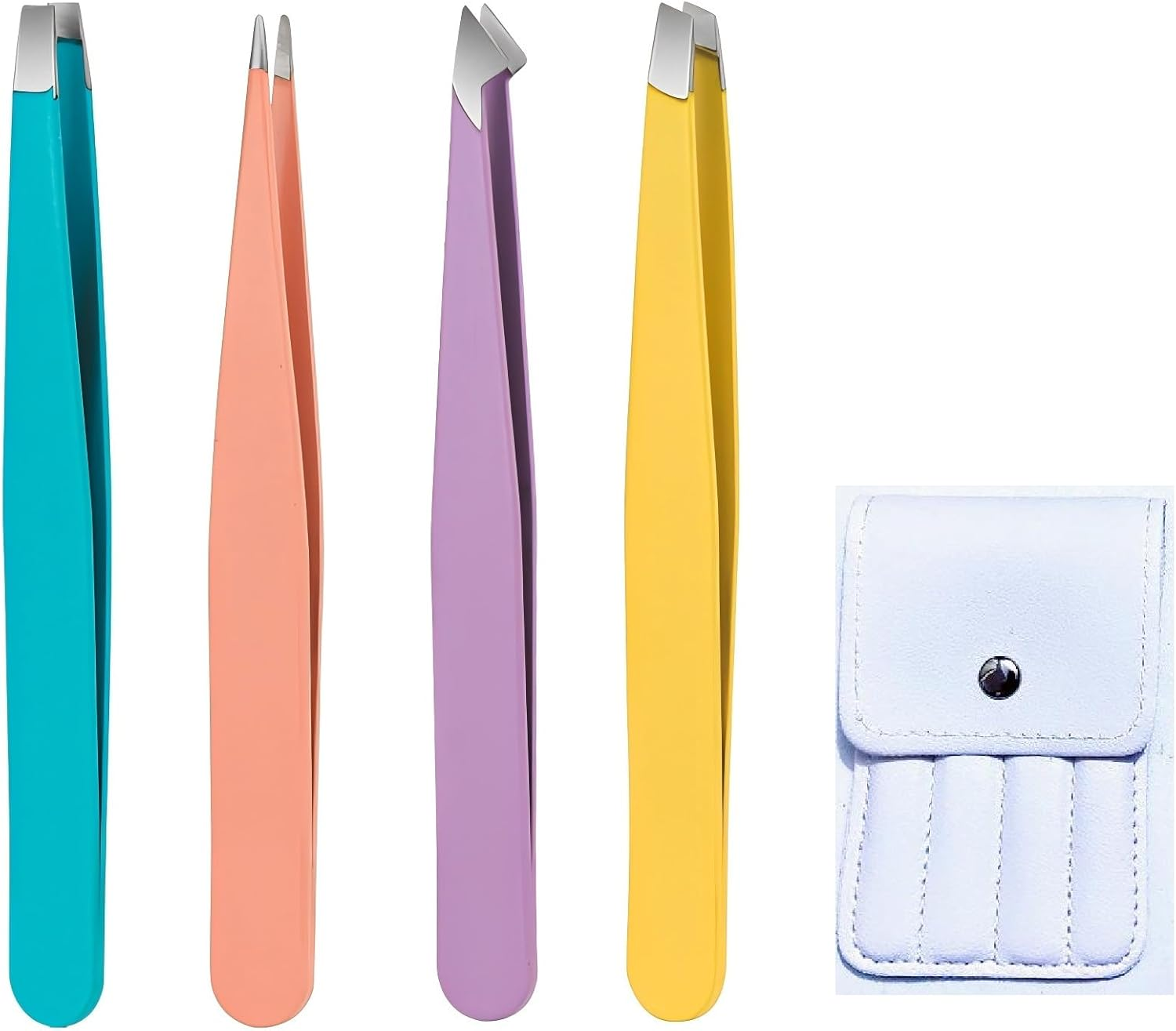 HIGHROCK Eyebrow Tweezers Set, Stainless Steel Slant and Pointed Tips, 4Pcs Precision Hair Removal Tools (Multicolor) image number 4