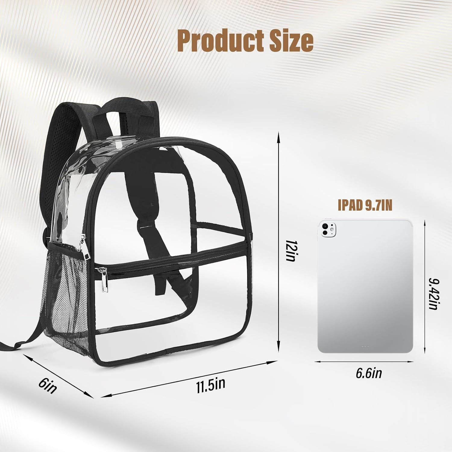 Supcomsta Clear Backpack Large &ndash; 12"X11.5"X6" Heavy-Duty Pvc,Waterproof,Stadium Approved Bag with Adjustable Straps &ndash; Ideal for School,Work,Travel,Concerts - Black image number 5