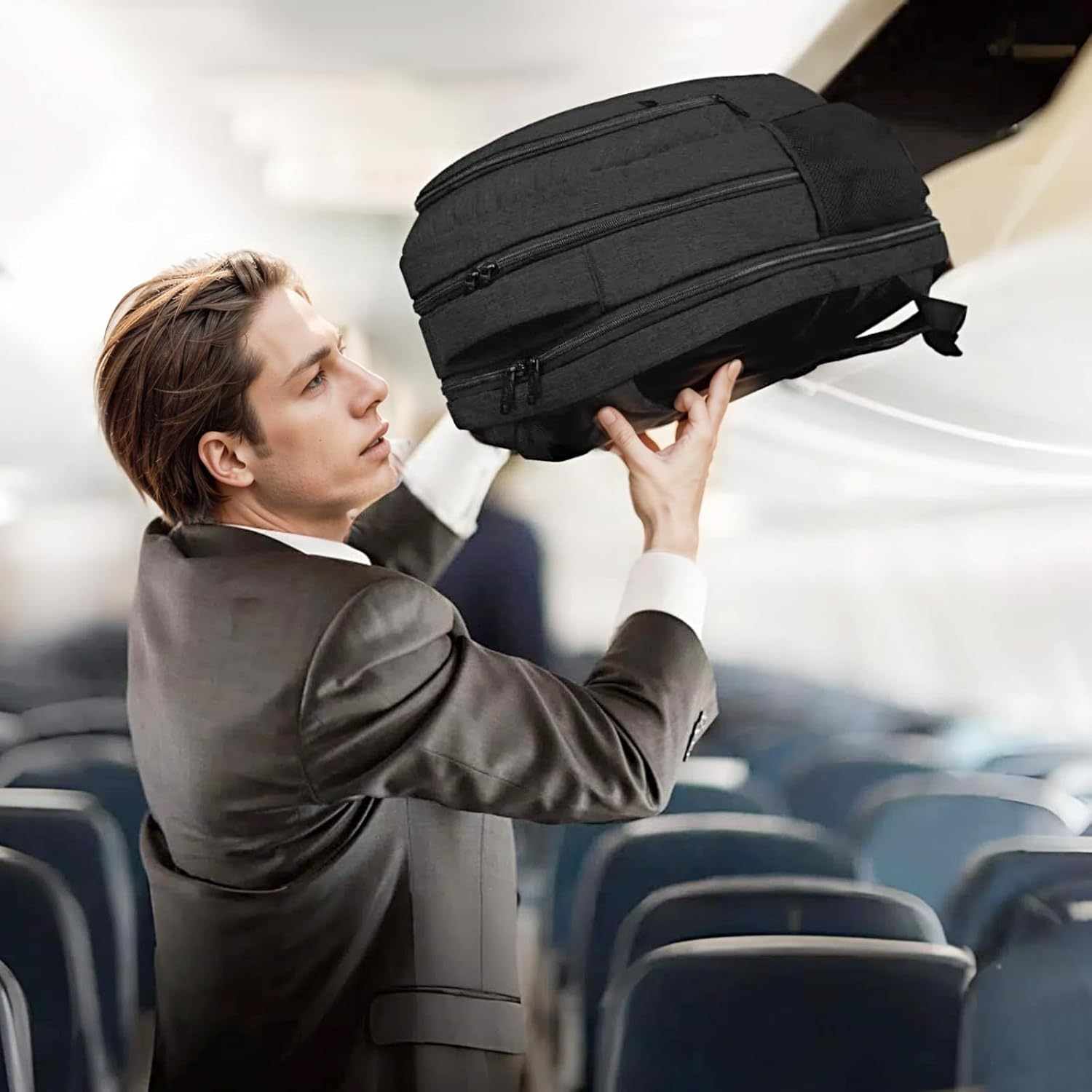 MATEIN Travel Laptop Backpack, 17 Inch Business Flight Approved Carry on Backpack, TSA Large Computer Backpack for Men Women with USB Port,Black image number 3