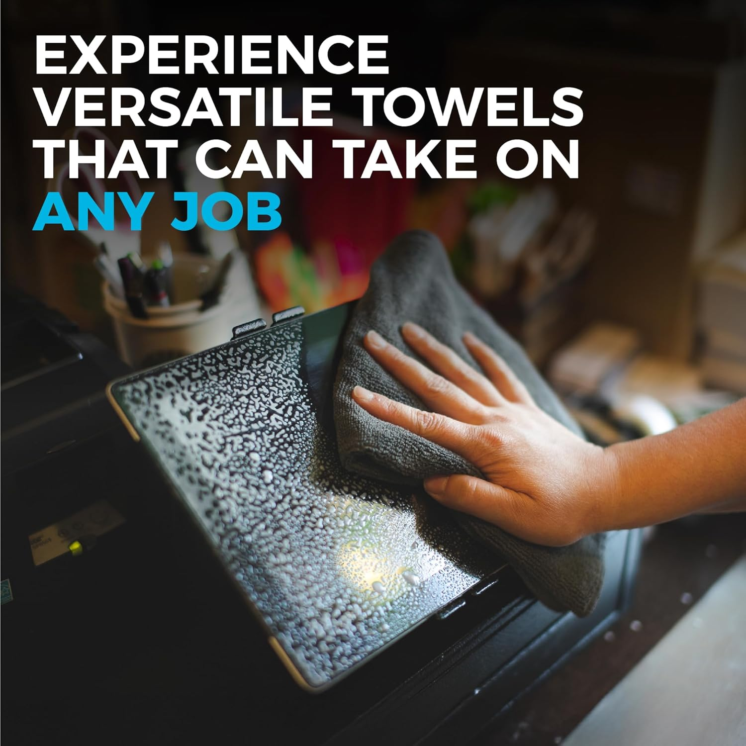 The Rag Company - All-Purpose Microfiber Terry Cleaning Towels - Commercial Grade, Highly Absorbent, Lint-Free, Streak-Free, Kitchens, Bathrooms, Offices, 300Gsm, 16In X 16In, Grey (12-Pack) - Black, Grey, Red image number 7