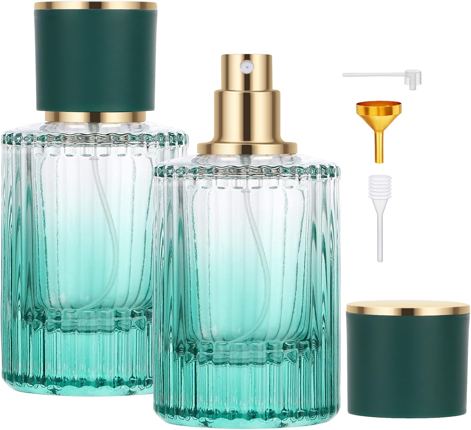 Segus Perfume Decanter, 2 Pcs 50Ml Glass Spray Bottle, Handbag Perfume Atomiser for Business Trips, Portable Fragrance Atomiser (Gradient Green) - Gradient Black + Gradient Green image number 3