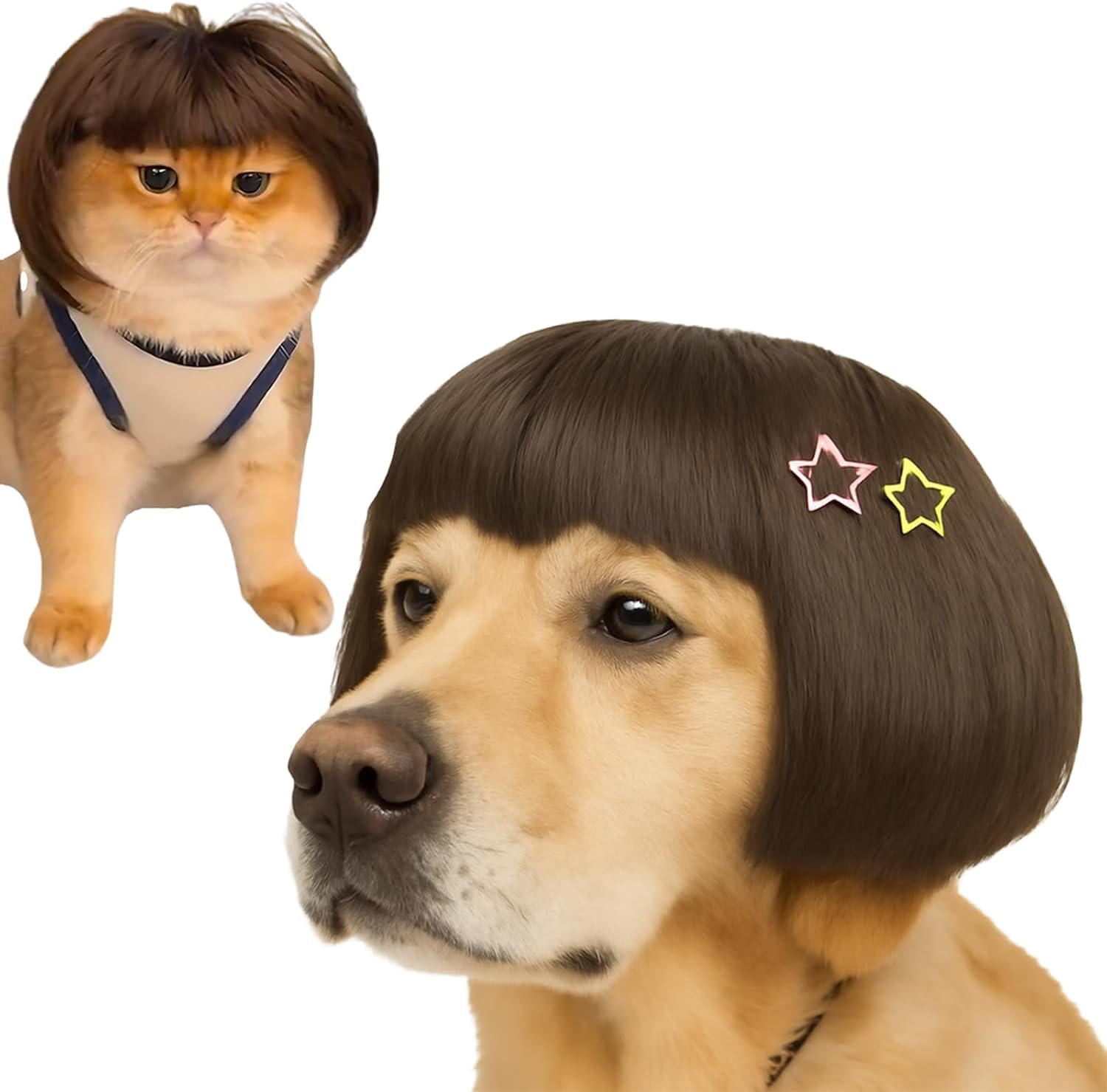 Funny Pet Wig &ndash; DIY Haircut & Adjustable Fit &ndash; Cat & Dog Costume for Halloween, Party, Photo Shoots &ndash; 3D Natural Look &ndash; Fits 5Kg-50Kg Pets