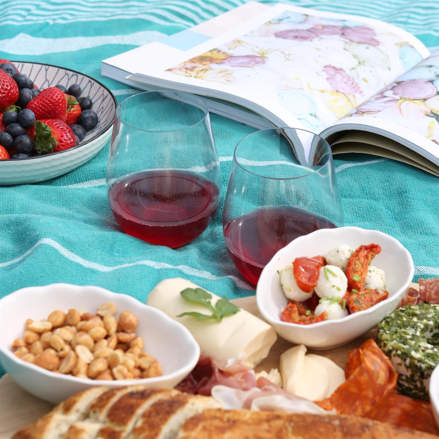 Argon Tableware Reusable Plastic Glasses - 600Ml - Pack of 12 - Stemless Wine Glasses - Clear Cocktail Champagne Tumbler Drinking Cups for Garden, Parties, Weddings, BBQ and Picnic