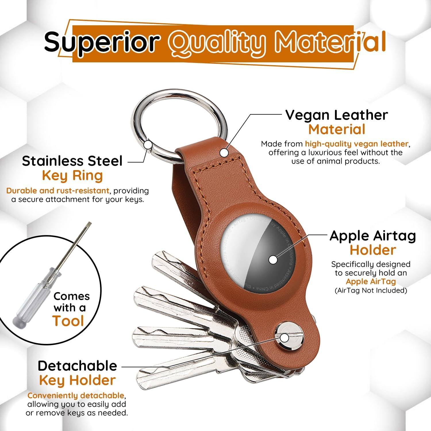 Airtag Holder, Compatible Apple Airtag Keychain - Compact Keyholder & Key Organiser - Premium Vegan Leather Case for Apple Tag - Secure Keyring for Car, House, and Office Keys image number 6