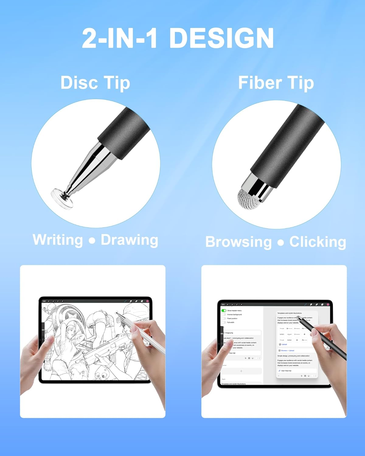 Stylus Pens for Touch Screens, 2 in 1 Magnetic Disc Universal Stylus Pen for Apple Ipad/Iphone/Android/Samsung Galaxy/Microsoft Tablets All Universal Touch Screen Devices (White/Black) - Purple/Green image number 4