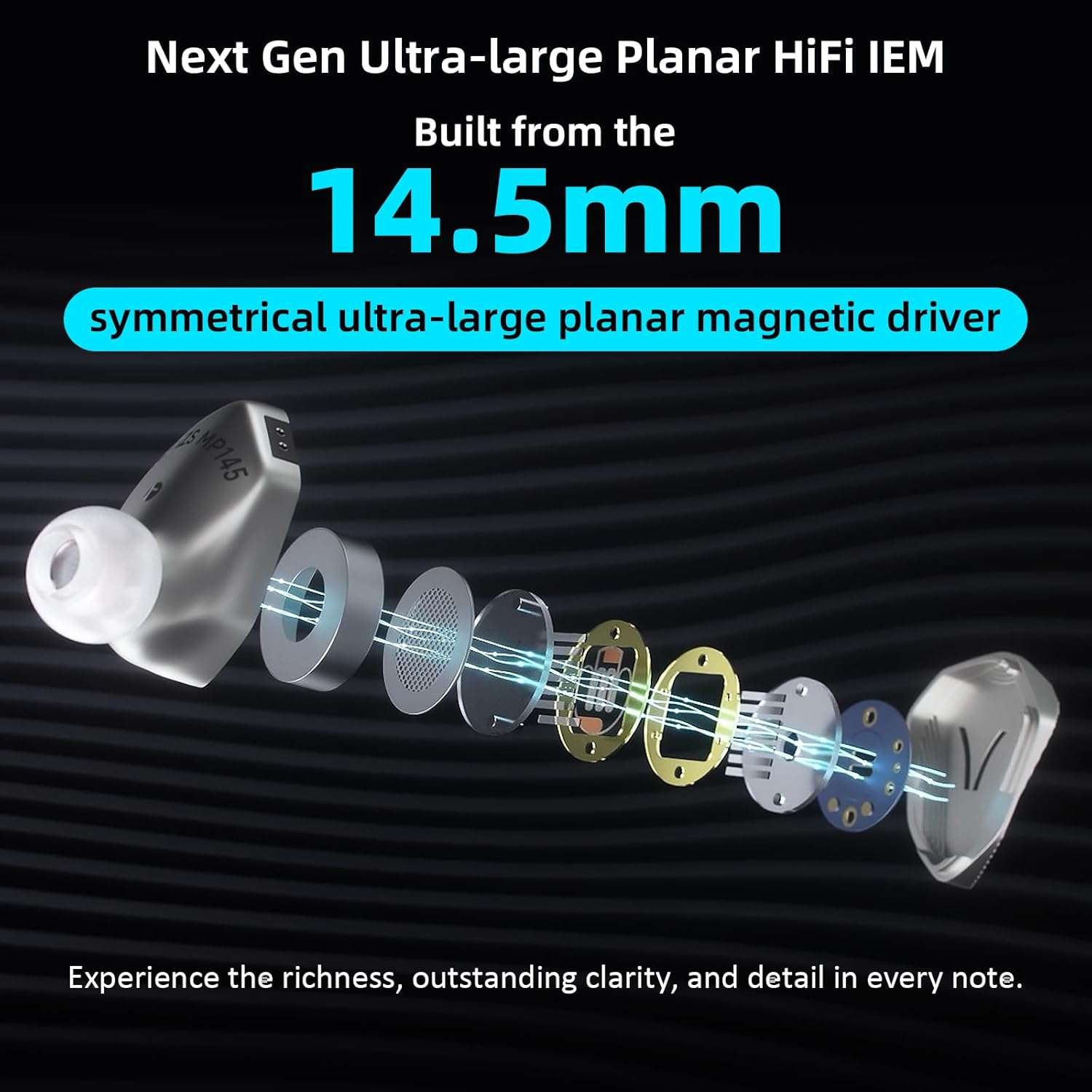 MP145 in Ear Monitor, Hifi IEM Earphones Wired, 14.3 Mm Ultra-Large Planar Magnetic Driver, Aviation Aluminum Alloy Shell, for Musician image number 6