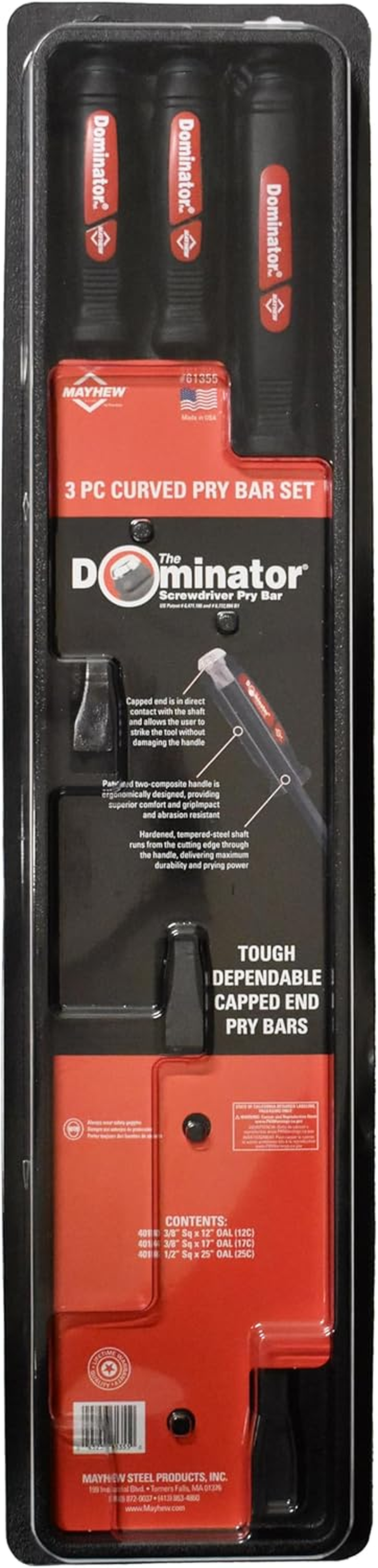 Mayhew Tools 61355 Dominator Pry Bar Set, 3-Piece Curved, Black Oxide Finish
