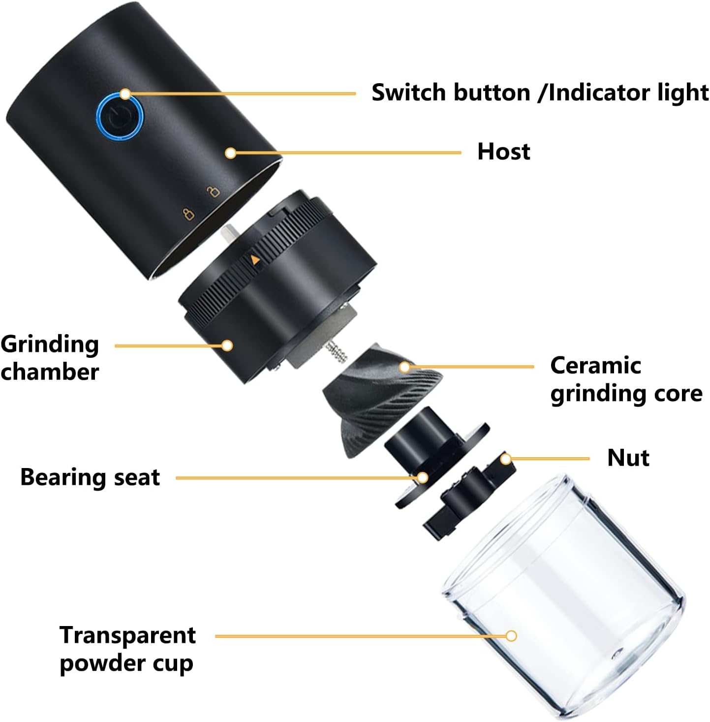 VECH Coffee Grinder, Electric Burr Coffee Grinder, Portable Coffee Bean Grinder,With Multiple Grind Settings,Rechargeable, Black