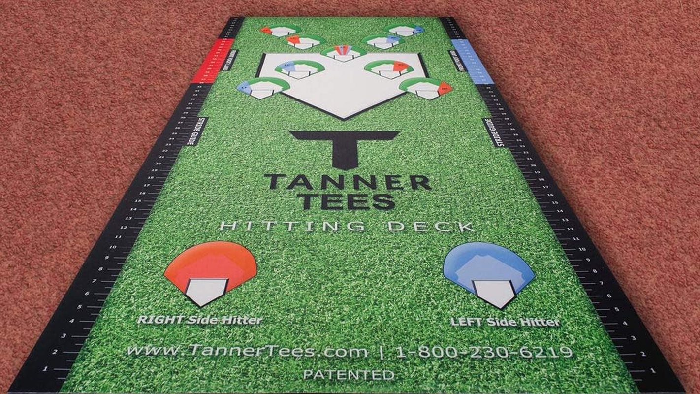 Tanner Hitting Deck | Softball Baseball Hitting Mat for Batting Tee Practice, Hitting Mat to Learn Proper Tee and Foot Placement for All Points of Contact, Beginners and Coaches, 29X60 Inches, Green