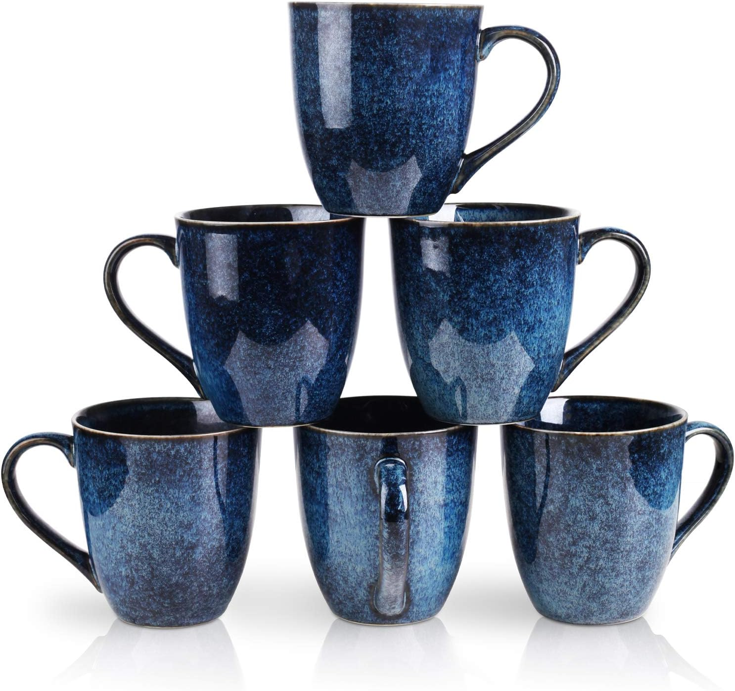Vicrays Coffee Mug Set, 12 Ounce, Set of 6, Ceramic Mug for Men, Women, Unique Glazed Mugs with Handle for Coffee, Tea, Milk, Cocoa, Cereal(Blue) image number 3