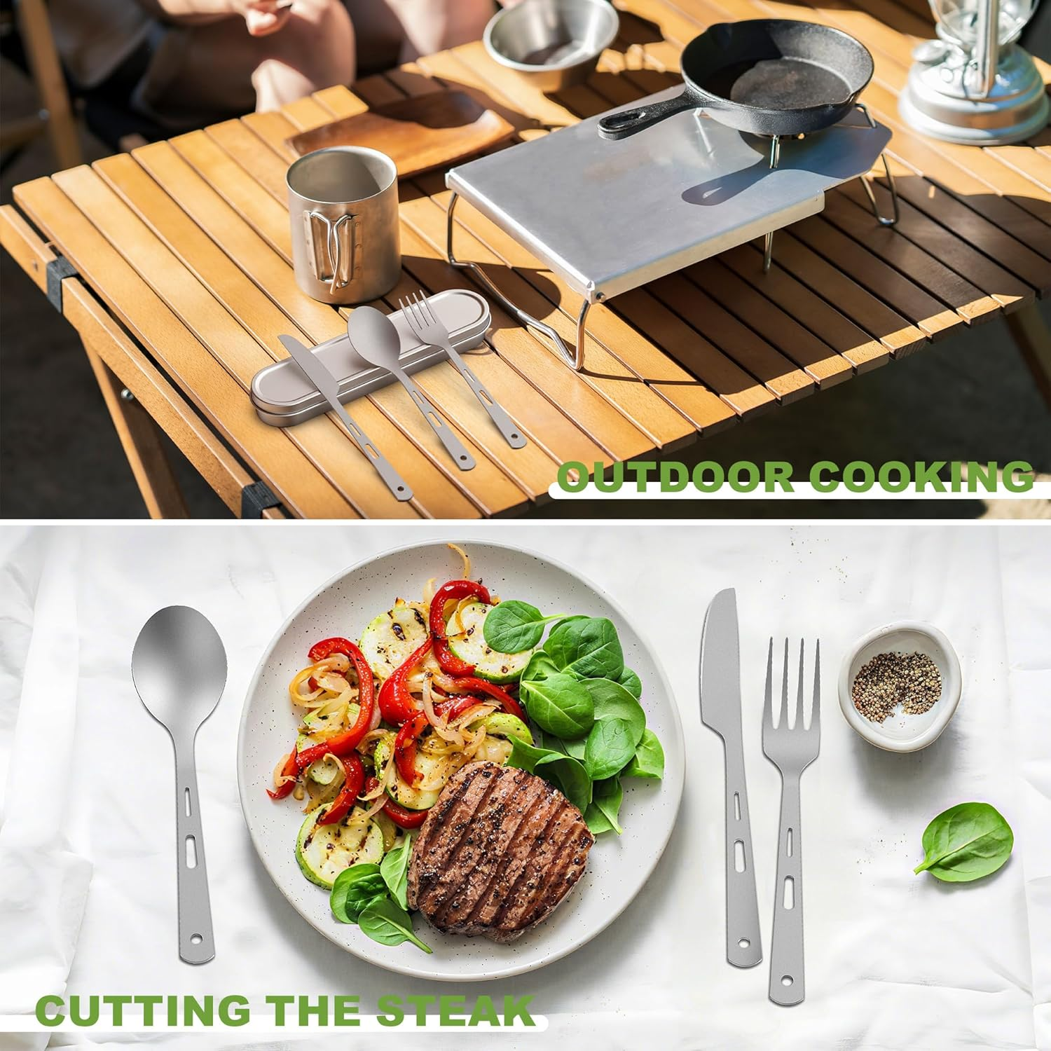 Zumyzu Pure Titanium Travel Utensils with Case, Ultra-Light Ti Portable Champing Essential Cutlery Set, Knife Fork Spoon Reusable Flatware Sets for Camping Picnic Outdoor Hiking, Lunch Box for Men image number 2