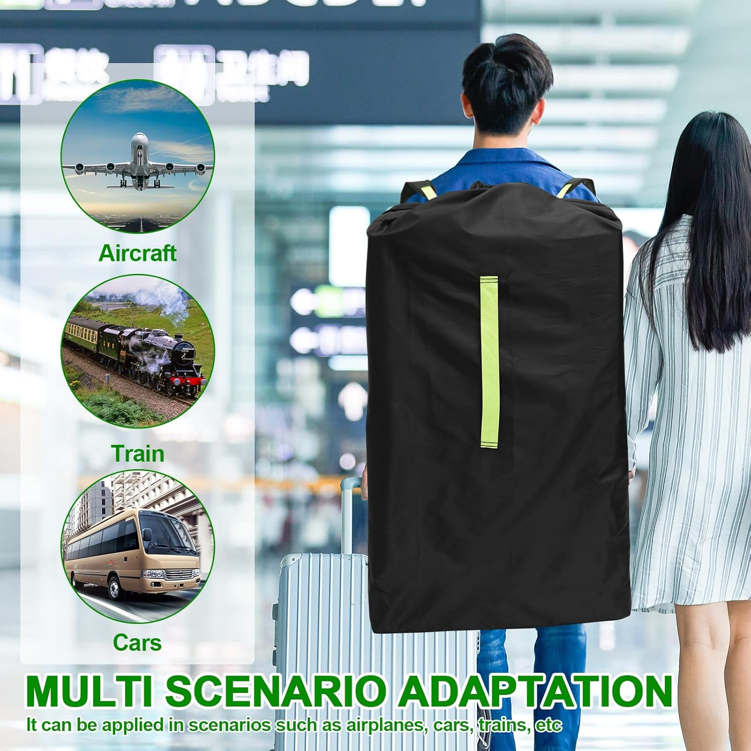 XXLAUBBD Stroller Bag for Airplane - Waterproof Oxford Cloth Stroller Travel Bag with Adjustable Shoulder Strap Practical Travel Accessories for Double Strollers Car Train image number 2