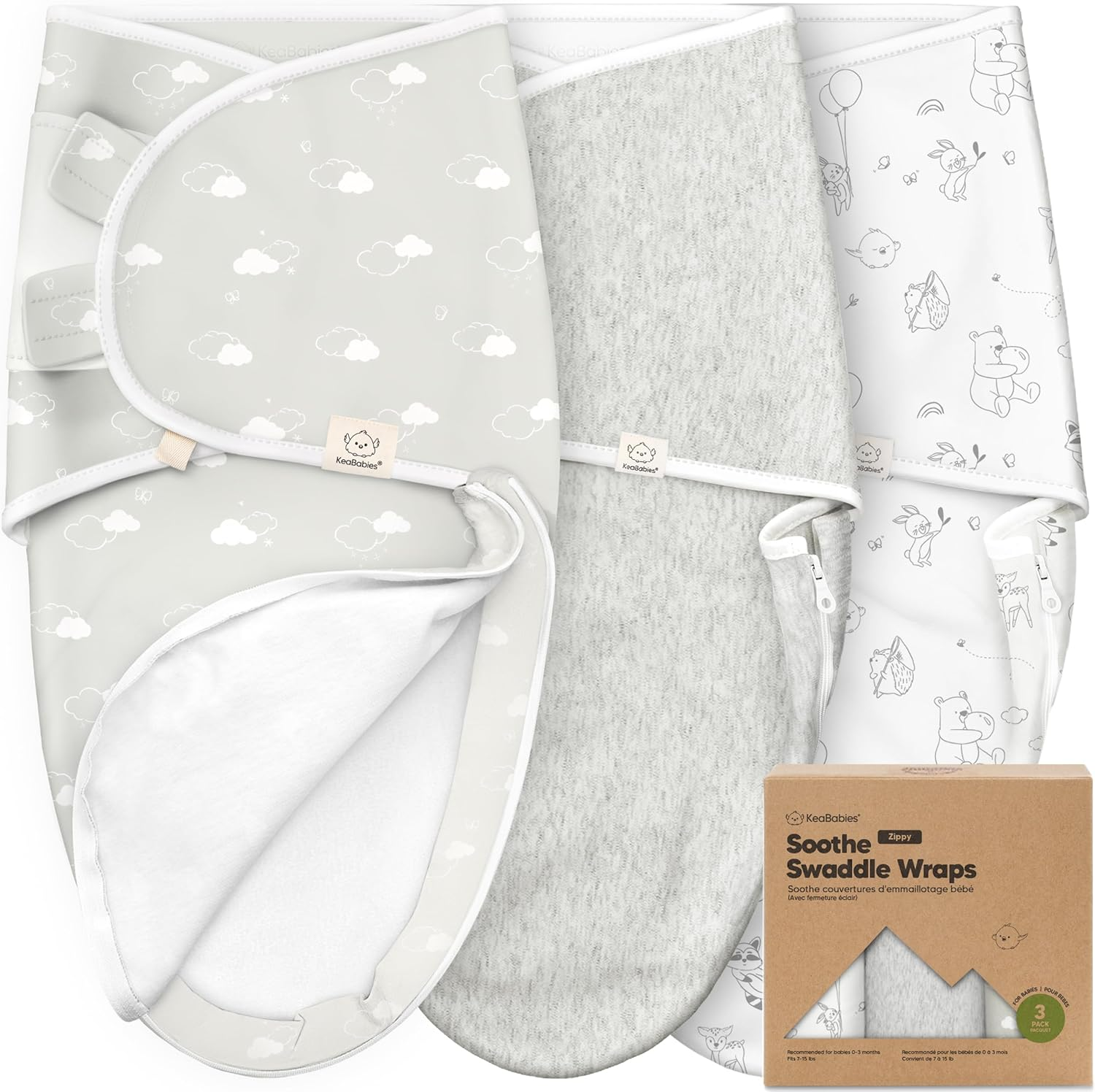 3-Pack Baby Swaddle Wrap with Zipper - Organic Newborn Swaddle, Baby Sleep Sack 3-6 Months, Nursery Swaddles, Easy Nappy Change Zipper Infant Swaddles, Baby Swaddle Blanket (Aspire Large)