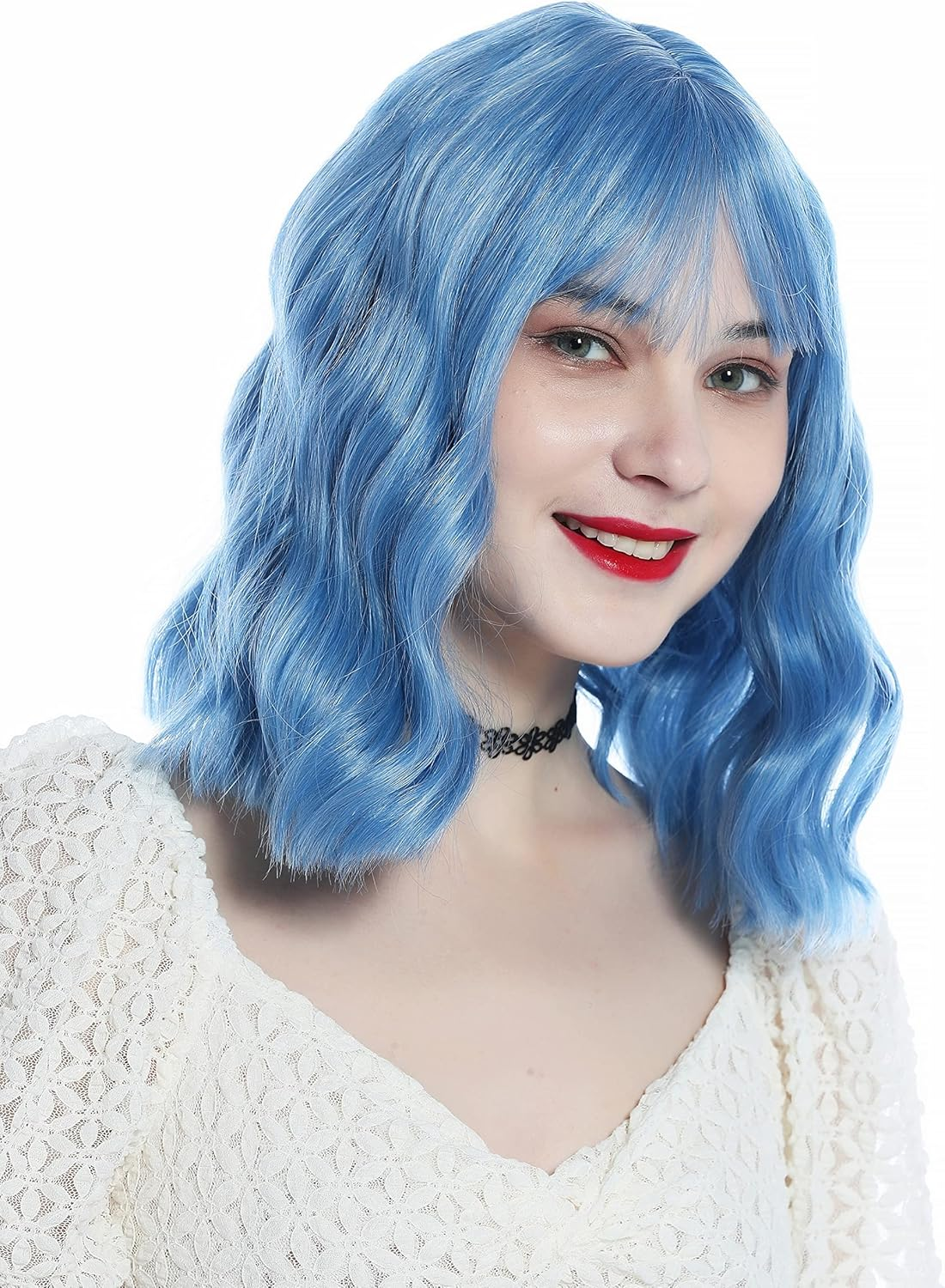 WIG ME up - Szl0851-T4043/S-Gray Cute Lady Wig Bangs Shoulder Length Wavy Blue White Grey Strands image number 2