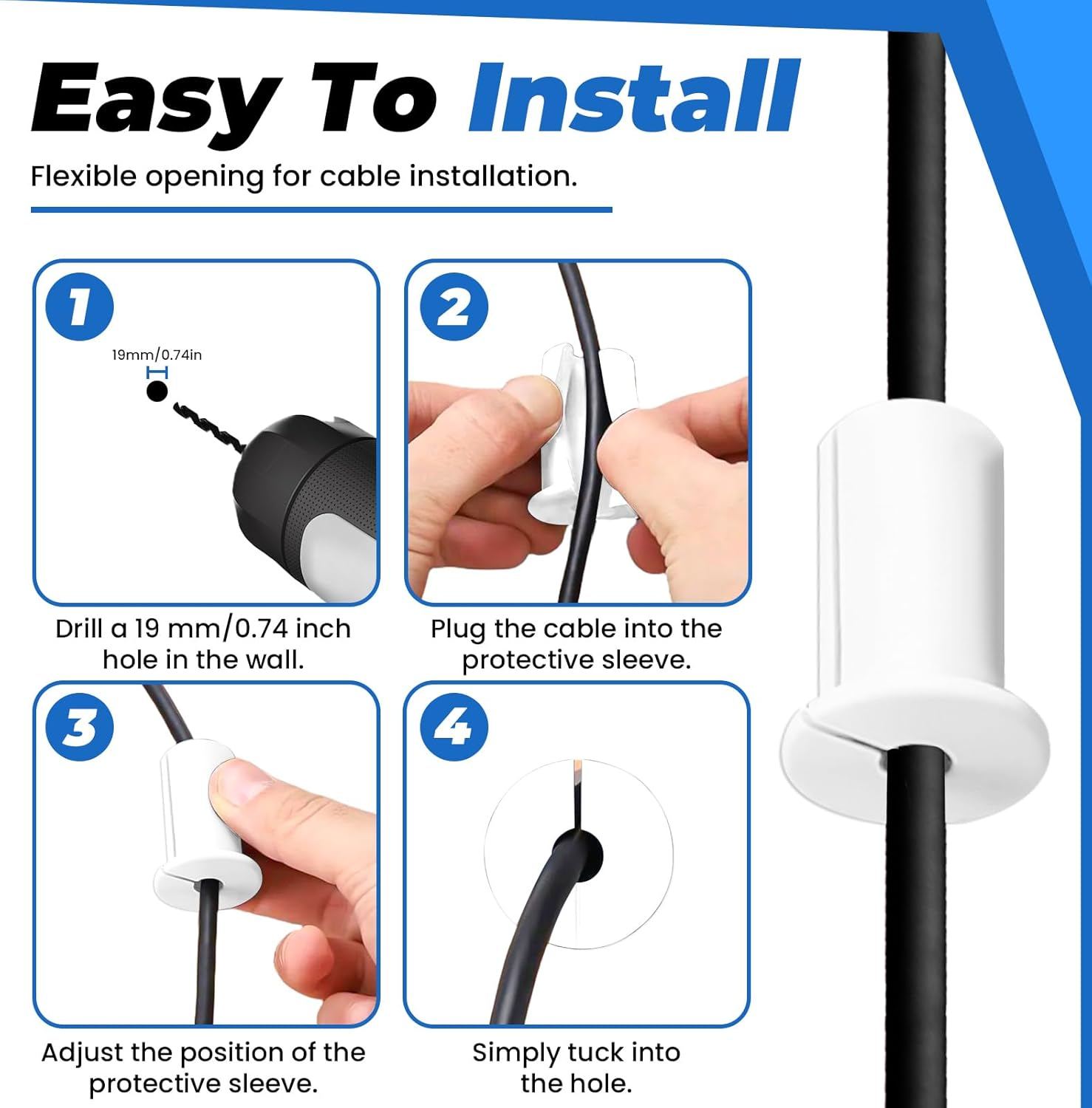 Sekonow 10 Pack Cable Grommet for Starlink for 3/4 Wall Hole, Silicone Wall Cable Pass through Bushing Grommet Line Routing Kit Cord Cover Hider for Starlink Ethernet Wire (White) image number 4