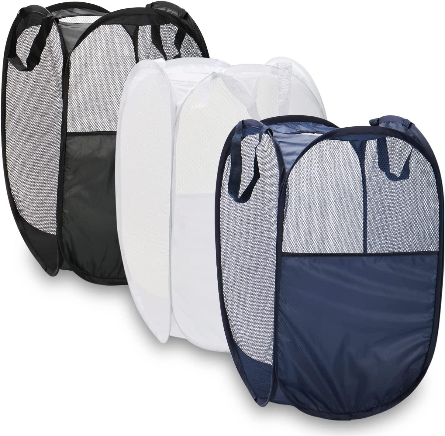 BEWAVE 3 Pack Mesh Pop-Up Laundry Basket Foldable Laundry Hampers with Durable Handles Portable Dirty Clothes Collapsible for Bedroom Dormitory Travel Storage image number 2