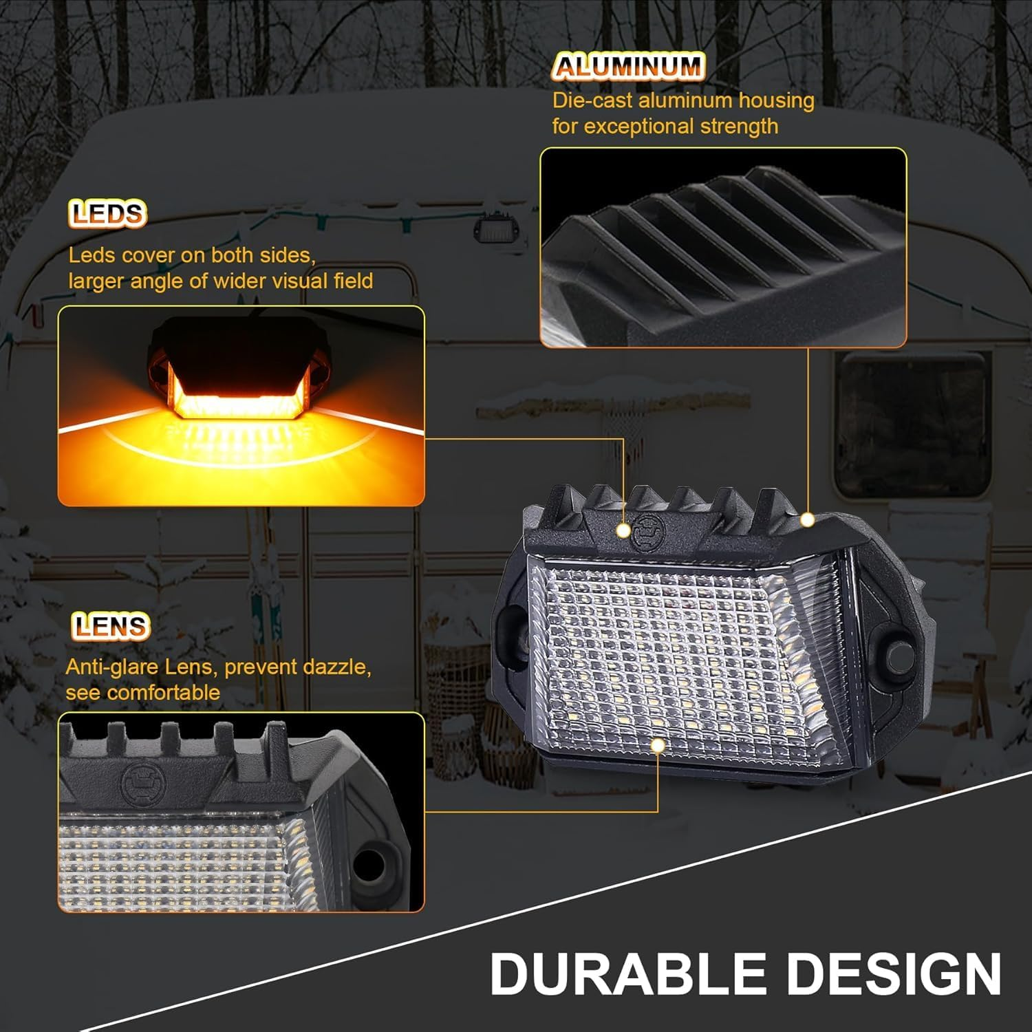 PXPART Led Exterior Light 12V Aluminum RV LED Porch Light with Dual Color White/Amber for Motorhome Caravan Campervan Trailers image number 5