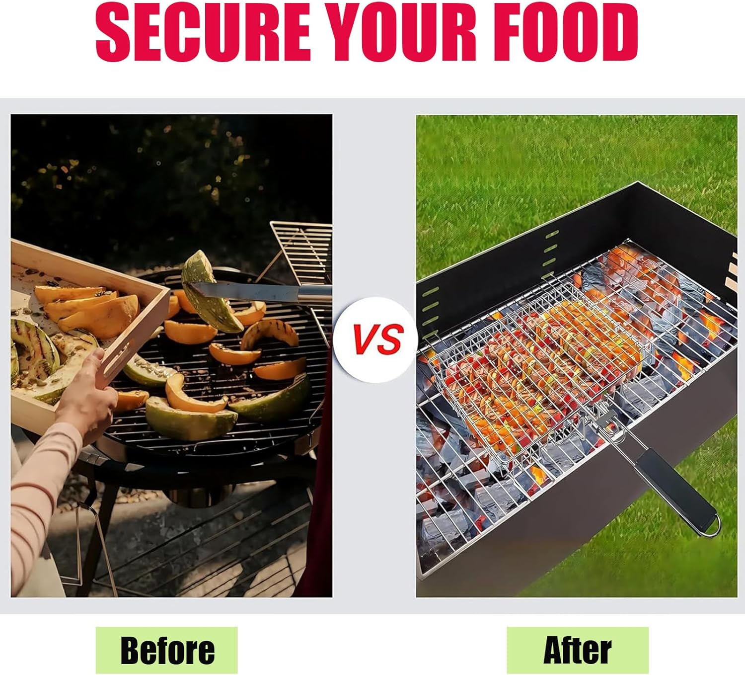 CHONYI Grill Basket Extra Large,Barbecue Accessories,Stainless Steel BBQ Grill Basket Portable Camping Grilling Rack with Removable Handle for Fish,Vegetables,Grilling Gifts for Men, Dad (32*23*4CM) image number 2