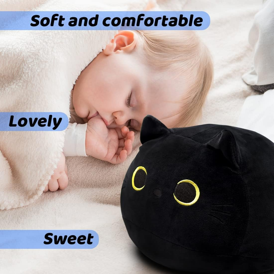 21.65" Black Cat Plush Toy Black Cat Pillow,Soft Plush Doll Cat Plushie,Stuffed Animal Soft Plush Pillow Baby Plush Toys Cat Shape Design Sofa Pillow Decoration Doll image number 3