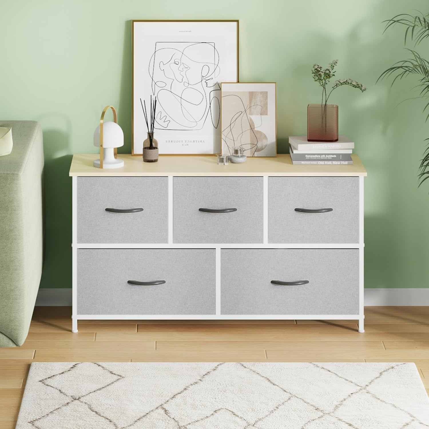 Ufurniture Chest of 8 Drawers Lowboy Clothes Storage Cabinet Organizer Fabric Tower Dresser Clothes Toys Storage Unit for Bedroom,Living Room,Office,Hallway,Entryway, Biege