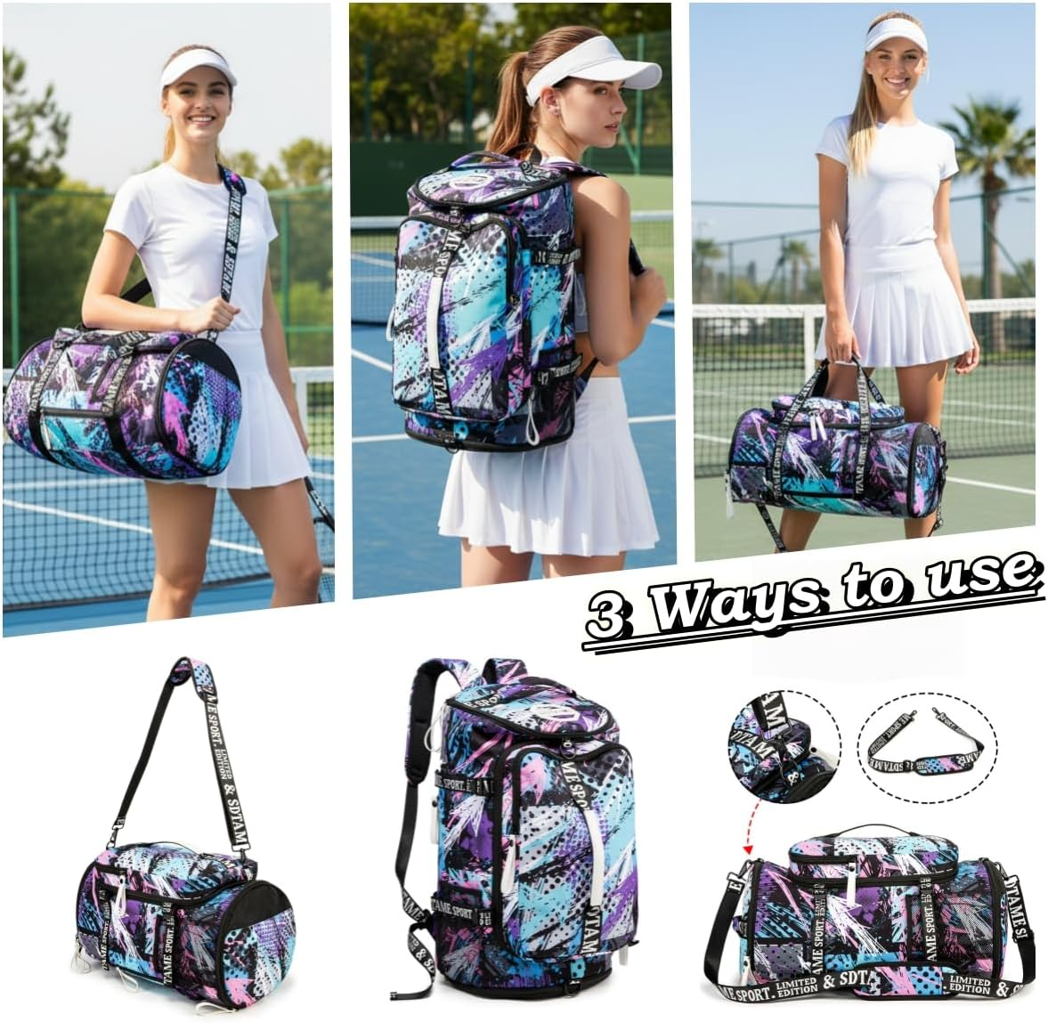 Duffle Bag Backpack with Shoes Compartment for 4-Way Waterproof Travel Sport Hiking Laptop - Metallic image number 6