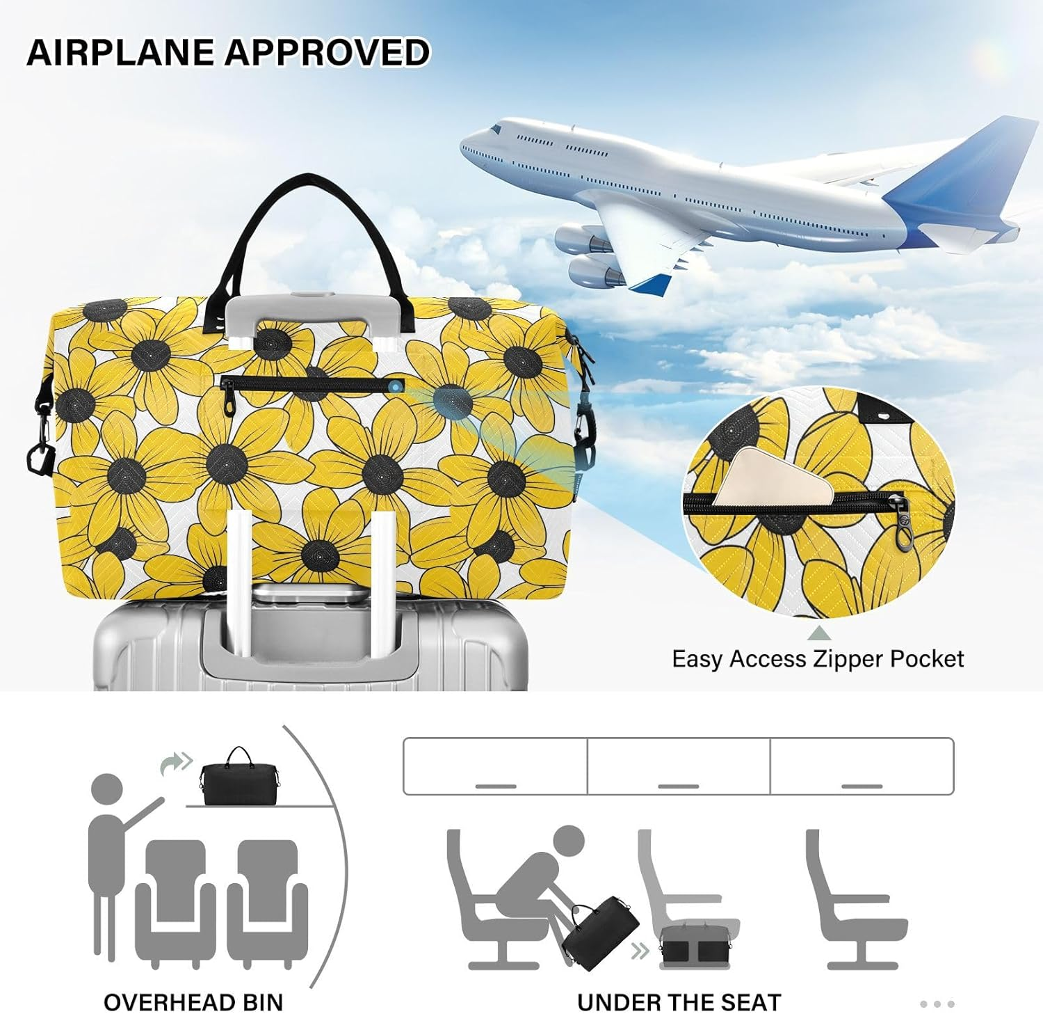 Travel Duffel Bag Black-Eyed Susan Simple Line Art Valentinesne'S Day Travel Weekender Gear Bag with Toiletry Bag for Airplane Traveling Multifunctional Bolso Para image number 3