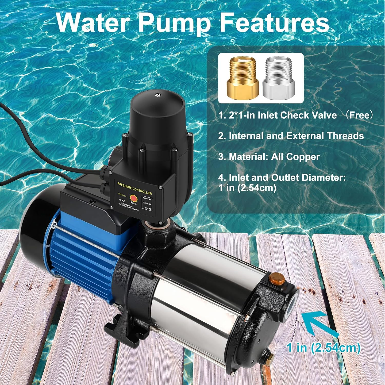 Advwin Water Pump, 2100W Automatic High Pressure Pumps Controller Multi Stage, 2HP Booster Pumps Irrigation