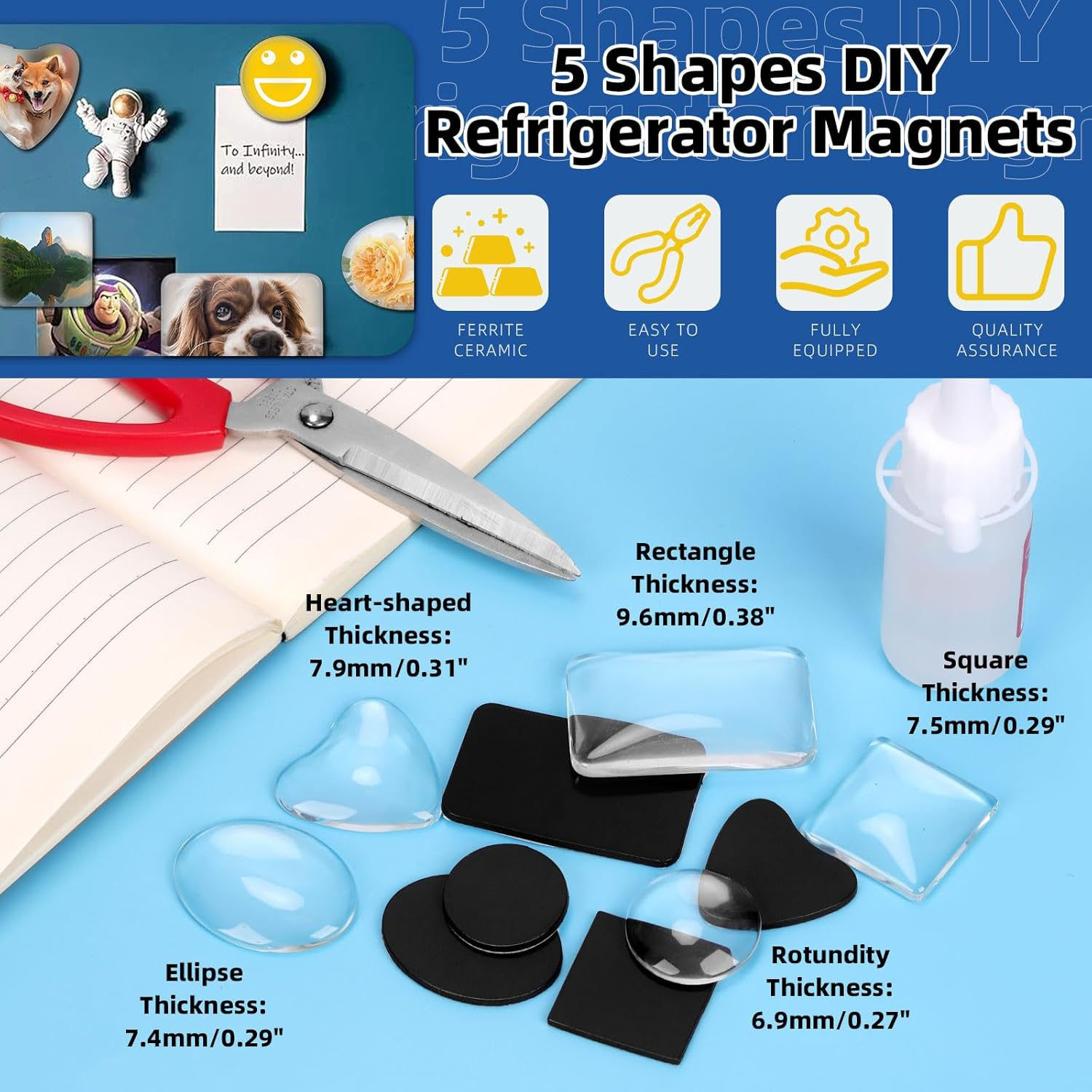 Glarks 72Pcs Fridge Magnets Craft Set Round/Oval/Square/Heart/Rectangle Shape Ferrite Ceramic Magnets with Adhesive Backing and Transparent Glass Cabochons for Fridge Office Locker Whiteboard Making image number 5