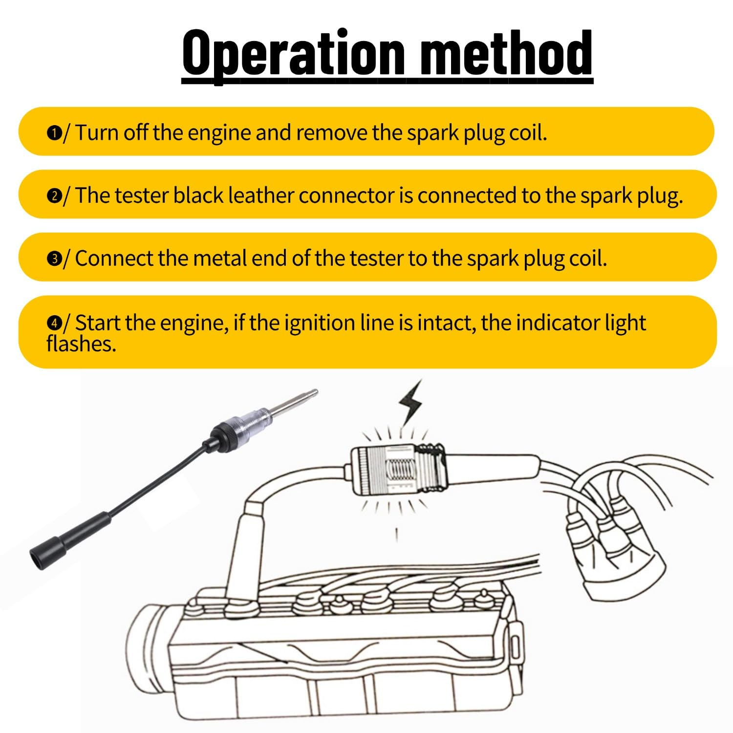 2PCS Inline Spark Plug Tester, Straight Boot Engine Ignition Tester Light, Small Armature Diagnostic Detector Tool for Automotive, Car, Lawnmower, Motorcycles, Internal External Engine