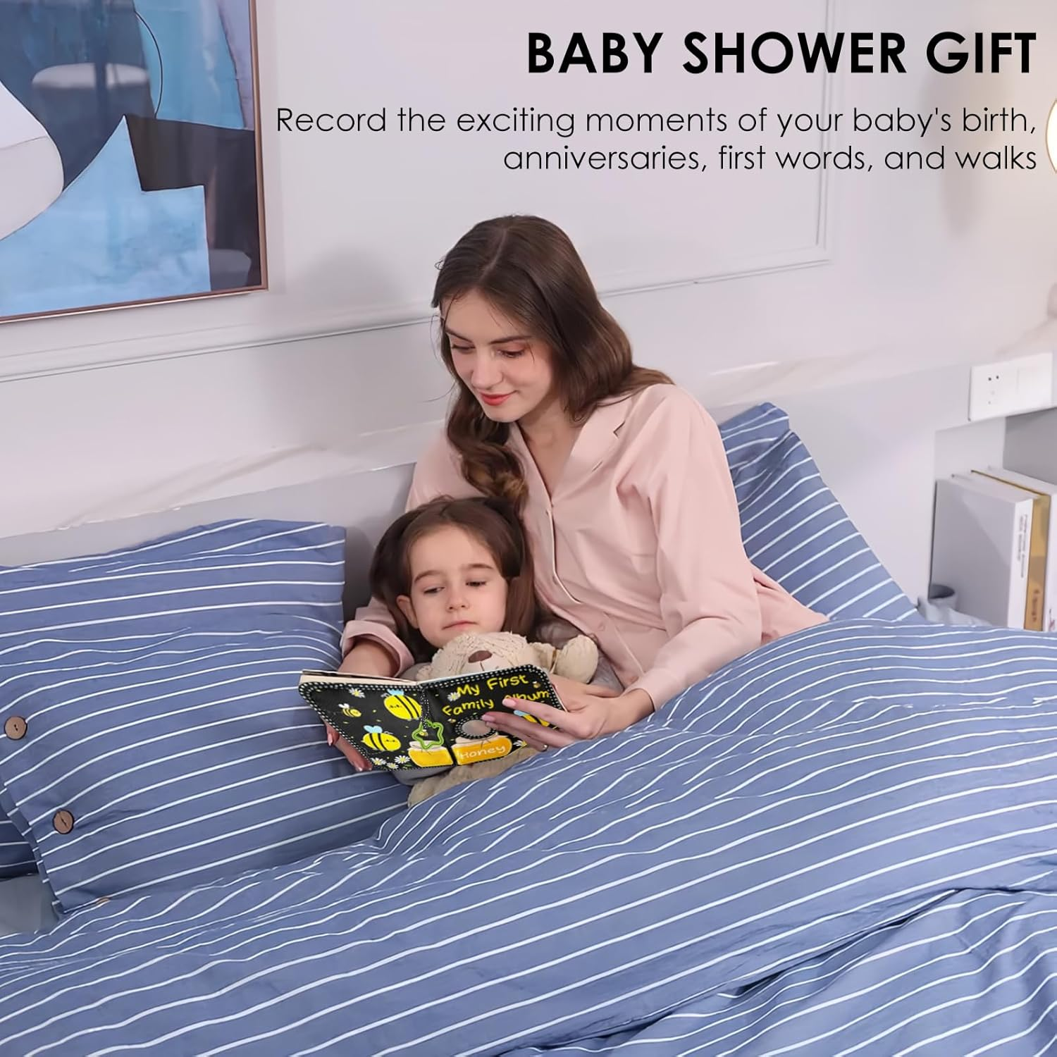 Commemorate Photo Album 4X6 Pictures with Hook, My First Family Memory Book, Soft Cloth Keepsake, Small Album Holder Book with 17 Pages Pocket for Family, Anniversary, Parents Gift (Bee Pattern) image number 3