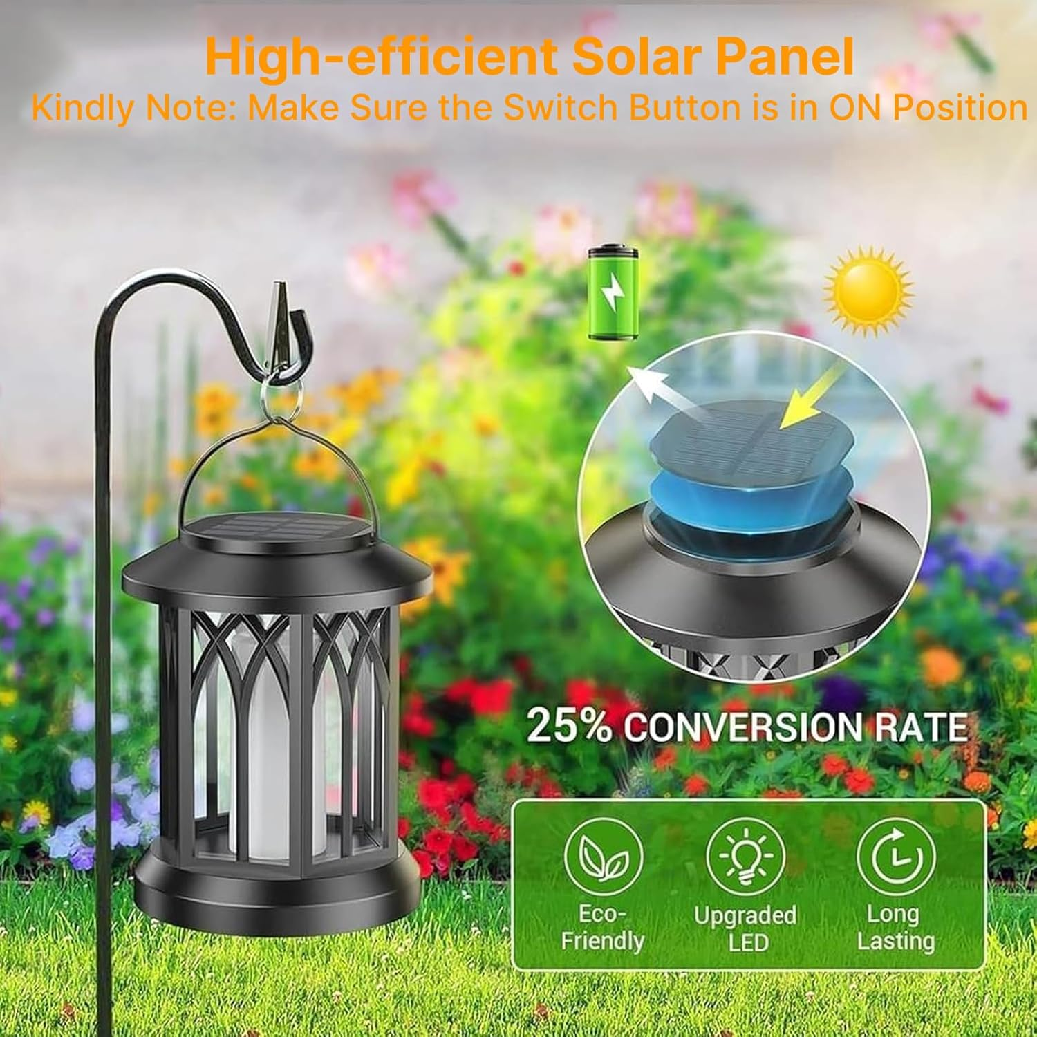 Rhoyee Dancing Flame Solar Lanterns - Upgraded Flickering Flame Waterproof Outdoor Hanging Lights, Auto On/Off, for Yard, Patio & Garden D&eacute;cor (2 Pack)