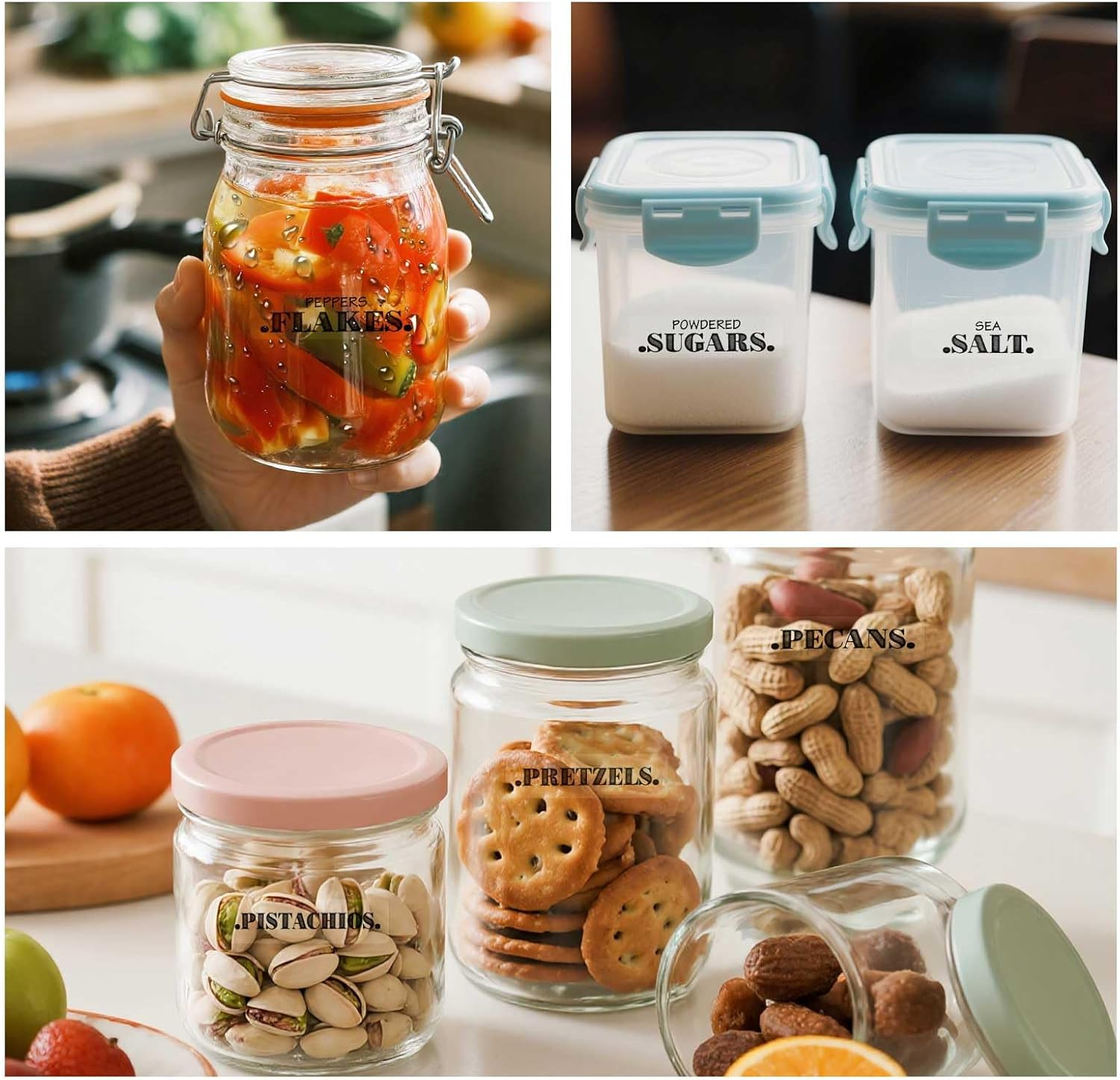 6 Sheets Pantry Labels for Containers, Waterproof PVC Food Storage Labels Self-Adhesive Spice Stickers for Kitchen Organizing